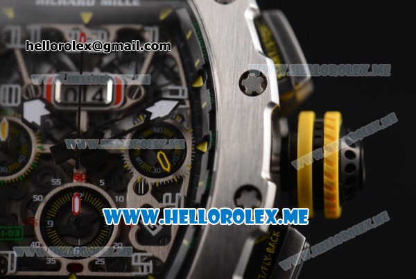 Richard Mille RM 011 Felipe Massa Flyback Swiss Valjoux 7750 Automatic Steel Case with Skeleton Dial and Black Rubber Strap Arabic Numeral Markers - Click Image to Close